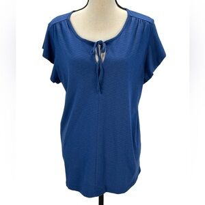 Style & Co Cap Ruffle Sleeve Tie Neck Shirt - Mountain Blue - size XL